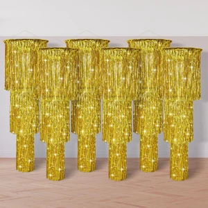 6 Pcs 3 Tier Metallic Tinsel Chandelier Shimmering Fringe Chandelier Decor Hanging Decoration Photo Booth Backdrop for Birthday Anniversary Wedding Party Supplies, 4 Ft(Gold) 6 Pcs 3 Tier Metallic Tinsel Chandelier Shimmering Fringe Chandelier Decor Hanging Decoration Photo Booth Backdrop for Birthday Anniversary Wedding Party Supplies, 4 Ft(Gold)