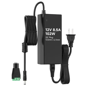 12V 8.5A 102W Power Supply Adapter ETL Listed 100-240V AC to 12V DC Converter Power Supply, 5.5x2.1mm Jack for Low Voltage LED Strip Lights, CCTV, Router, Electronics 12V 8.5A 102W Power Supply Adapter ETL Listed 100-240V AC to 12V DC Converter Power Supply, 5.5x2.1mm Jack for Low Voltage LED Strip Lights, CCTV, Router, Electronics