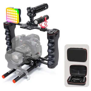 All-in-One Video Rig Kit, Aluminum Handheld Camera Cage with RGB Video Light, Microphone, Top Handle,15mm Rod Guide, Extension Rods & Carrying Case for Filmmaking Vlogging Recording etc All-in-One Video Rig Kit, Aluminum Handheld Camera Cage with RGB Video Light, Microphone, Top Handle,15mm Rod Guide, Extension Rods & Carrying Case for Filmmaking Vlogging Recording etc