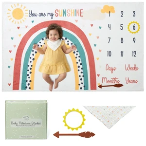 Monthly Milestone Blanket for Baby Girl - 60"x40" - Wrinkle Free Newborn Age Month Blanket with Growth Chart - Washable & Dryable - w/Frames & Cotton Bib - Boho Theme Monthly Milestone Blanket for Baby Girl - 60"x40" - Wrinkle Free Newborn Age Month Blanket with Growth Chart - Washable & Dryable - w/Frames & Cotton Bib - Boho Theme
