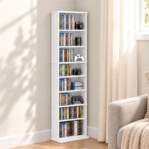 9-Shelf Tall Narrow CD Rack, DVD Storage Cabinets with Adjustable Shelves, Easy Assembly DVD Shelf, Media Shelf for CD Blueray Game Disc, for Home Office, Living Room, White 9-Shelf Tall Narrow CD Rack, DVD Storage Cabinets with Adjustable Shelves, Easy Assembly DVD Shelf, Media Shelf for CD Blueray Game Disc, for Home Office, Living Room, White