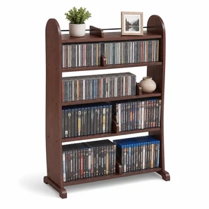 DVD Storage Cabinet, 5-Tier DVD Shelf and CD Rack, Walnut Adjustable Dividers for CDs, Blu-Ray, Video Games and Books With a Freestanding Media Shelf DVD Storage Cabinet, 5-Tier DVD Shelf and CD Rack, Walnut Adjustable Dividers for CDs, Blu-Ray, Video Games and Books With a Freestanding Media Shelf