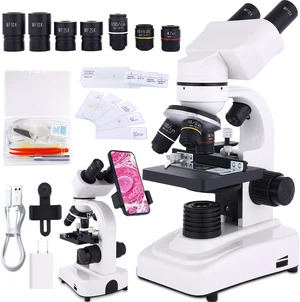 Microscope for Adults & Kids,40-2500X Binocular Microscope for School Lab & Home Schooling,with Mechanical Stages,Slides Set & Phone Holder Microscope for Adults & Kids,40-2500X Binocular Microscope for School Lab & Home Schooling,with Mechanical Stages,Slides Set & Phone Holder