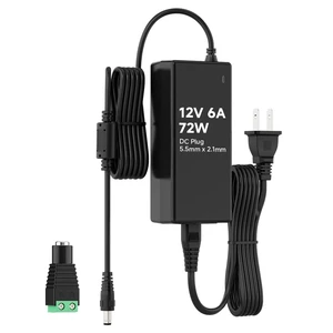 12V 6A 72W Power Supply Adapter ETL Listed, Class 2 100-240V AC to 12V DC Converter Power Supply, 5.5x2.1mm Jack for Low Voltage LED Strip Lights, CCTV, Router, Electronics 12V 6A 72W Power Supply Adapter ETL Listed, Class 2 100-240V AC to 12V DC Converter Power Supply, 5.5x2.1mm Jack for Low Voltage LED Strip Lights, CCTV, Router, Electronics