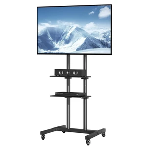 Mobile TV Cart for 32 to 70 inch TVs, Height Adjustable Portable TV Stand with Wheels and Double Tray for Audio-Visual Devices, Rolling TV Stand for Living Room Mobile TV Cart for 32 to 70 inch TVs, Height Adjustable Portable TV Stand with Wheels and Double Tray for Audio-Visual Devices, Rolling TV Stand for Living Room