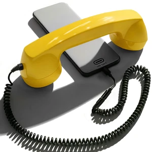 60s Micro Retro Phone Handset for Smartphones, Yellow Turns your cell into a corded receiver. Office desk accessory, plug in and talk, no battery or pairing 60s Micro Retro Phone Handset for Smartphones, Yellow Turns your cell into a corded receiver. Office desk accessory, plug in and talk, no battery or pairing