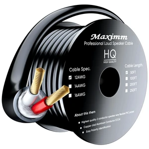Maximm in-Wall Speaker Wire 50 Ft, 12 AWG, CL3 Rated, Black | 12 AWG copper-clad aluminum conductors handle high-power home theater and surround sound systems Maximm in-Wall Speaker Wire 50 Ft, 12 AWG, CL3 Rated, Black | 12 AWG copper-clad aluminum conductors handle high-power home theater and surround sound systems