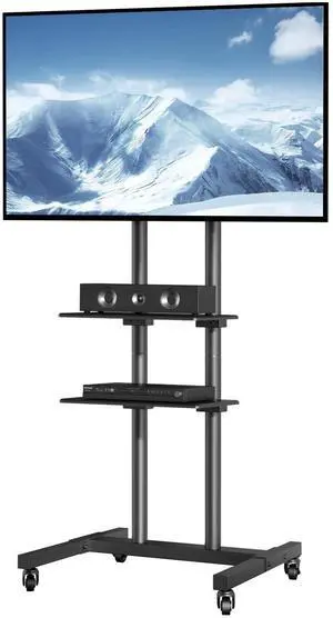 Mobile TV Cart for 32 to 70 inch TVs, Height Adjustable Portable TV Stand with Wheels and Double Tray for Audio-Visual Devices, Rolling TV Stand for Living Room Mobile TV Cart for 32 to 70 inch TVs, Height Adjustable Portable TV Stand with Wheels and Double Tray for Audio-Visual Devices, Rolling TV Stand for Living Room