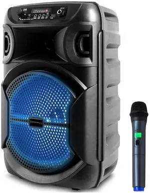 8 Inch Portable 800 W Bluetooth Speaker W/Woofer & Tweeter | Festival PA LED, Bluetooth/USB Card Inputs, with UHF Wireless Handheld Microphone w/USB Powered Receiver 8 Inch Portable 800 W Bluetooth Speaker W/Woofer & Tweeter | Festival PA LED, Bluetooth/USB Card Inputs, with UHF Wireless Handheld Microphone w/USB Powered Receiver