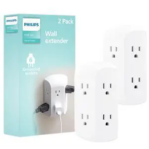6-Outlet Extender, 2 Pack, Grounded Wall Tap, Adapter Spaced Outlets, 3-Prong, Multiple Plug, Quick and Easy Install, Cruise Essentials, Use for Home Office, UL Listed, White, SPS1742WA/37 6-Outlet Extender, 2 Pack, Grounded Wall Tap, Adapter Spaced Outlets, 3-Prong, Multiple Plug, Quick and Easy Install, Cruise Essentials, Use for Home Office, UL Listed, White, SPS1742WA/37