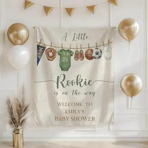 Baby Shower Linen Fabric Backdrop Banner A Little Rookie is on the Way Sports Theme, Neutral Green Baby Shower Decorations for Boy, Party Photo Background, Reusable Cloth Sign Baby Shower Linen Fabric Backdrop Banner A Little Rookie is on the Way Sports Theme, Neutral Green Baby Shower Decorations for Boy, Party Photo Background, Reusable Cloth Sign