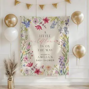 Wildflower Baby Shower Backdrop, Personalized Floral Baby Shower Banner, A Little Wildflower is on the Way Sign, Custom Name Party Decor, Photo Prop Gift Wildflower Baby Shower Backdrop, Personalized Floral Baby Shower Banner, A Little Wildflower is on the Way Sign, Custom Name Party Decor, Photo Prop Gift