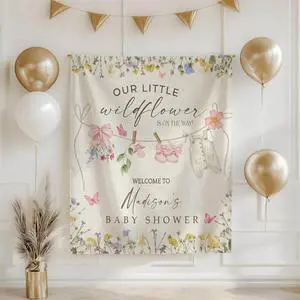 Wildflower Baby Shower Backdrop, Personalized Floral Baby Shower Banner, Our Little Wildflower Is On The Way Sign, Custom Name Party Decoration, Linen Fabric Tapestry Wildflower Baby Shower Backdrop, Personalized Floral Baby Shower Banner, Our Little Wildflower Is On The Way Sign, Custom Name Party Decoration, Linen Fabric Tapestry
