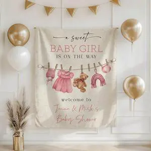 Personalized Baby Girl Shower Backdrop, Custom Name Baby Shower Banner, Baby Girl is on the Way Sign, Teddy Bear Theme Party Decor, Photo Booth Prop Gift Personalized Baby Girl Shower Backdrop, Custom Name Baby Shower Banner, Baby Girl is on the Way Sign, Teddy Bear Theme Party Decor, Photo Booth Prop Gift