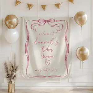 Personalized Baby Shower Welcome Banner, Custom Name Baby Shower Backdrop, Pink Ribbon Frame Party Decoration, Minimalist Baby Girl Shower Sign, Linen Fabric Tapestry Personalized Baby Shower Welcome Banner, Custom Name Baby Shower Backdrop, Pink Ribbon Frame Party Decoration, Minimalist Baby Girl Shower Sign, Linen Fabric Tapestry