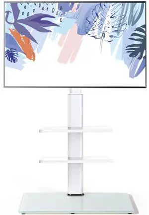 Floor TV Stand for 32 39 40 43 49 50 55 60 Inch TVs, TV Floor Stand with Swivel Mount, Max Holds 66lbs, White Glass Base, Height Adjustable TV Mount for Corner & Bedroom Floor TV Stand for 32 39 40 43 49 50 55 60 Inch TVs, TV Floor Stand with Swivel Mount, Max Holds 66lbs, White Glass Base, Height Adjustable TV Mount for Corner & Bedroom