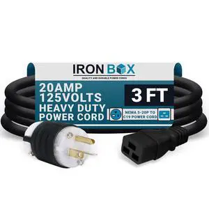 IronBox Electric 5-20P to C19 Power Cords - 20A, 125V, 12/3 SJT - UL Listed Extension Cable Adapter - Power Supply Cables - Heavy Duty Plug and Cord for Computer, PDU, Data Centers & More (3ft, Build) IronBox Electric 5-20P to C19 Power Cords - 20A, 125V, 12/3 SJT - UL Listed Extension Cable Adapter - Power Supply Cables - Heavy Duty Plug and Cord for Computer, PDU, Data Centers & More (3ft, Build)