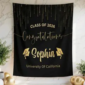 Personalized Graduation Backdrop 2026, Elegant Black Gold Graduation Banner with Name, Class of 2026 Party Decoration, Graduation Photo Booth Linen Fabric Sign Personalized Graduation Backdrop 2026, Elegant Black Gold Graduation Banner with Name, Class of 2026 Party Decoration, Graduation Photo Booth Linen Fabric Sign