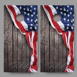 USA American Flag on Rustic Wood Background Corn Hole Decal Wrap USA American Flag on Rustic Wood Background Corn Hole Decal Wrap