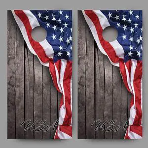 USA American Flag on Rustic Wood Background Corn Hole Decal Wrap USA American Flag on Rustic Wood Background Corn Hole Decal Wrap