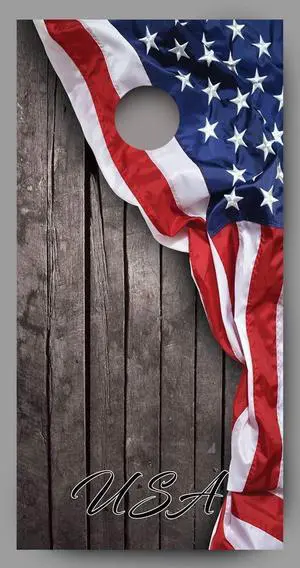 USA American Flag on Rustic Wood Background Corn Hole Decal Wrap USA American Flag on Rustic Wood Background Corn Hole Decal Wrap