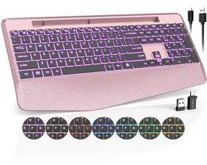 Wireless Keyboard, 7 Colored Backlits, Wrist Rest, Phone Holder-Rose gold Wireless Keyboard, 7 Colored Backlits, Wrist Rest, Phone Holder-Rose gold