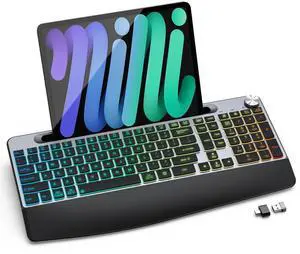 Ergonomic Backlit Wireless Keyboard with Wrist Rest-Low-Profile,Phone/Tablet Holder,Rechargeable with Light Up Keyboard,Cordless Quiet Computer Keyboard for Desktop,Laptop, PC, Mac-Grey Ergonomic Backlit Wireless Keyboard with Wrist Rest-Low-Profile,Phone/Tablet Holder,Rechargeable with Light Up Keyboard,Cordless Quiet Computer Keyboard for Desktop,Laptop, PC, Mac-Grey