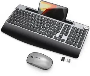 Wireless Keyboard and Mouse, Ergonomic Wireless Keyboard with Wrist Rest and Phone Holder, Quiet Computer Mouse for Mac PC Laptop-Black Grey Wireless Keyboard and Mouse, Ergonomic Wireless Keyboard with Wrist Rest and Phone Holder, Quiet Computer Mouse for Mac PC Laptop-Black Grey