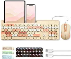 Wired Keyboard and Mouse Combo with Phone/Tablet Holder - Full-Sized 109 Keys Pastel Keyboard and Adjustable DPI, Backlit Keyboard and Mouse for PC, Windows, MAC, Desktop, Laptop - Brown Wired Keyboard and Mouse Combo with Phone/Tablet Holder - Full-Sized 109 Keys Pastel Keyboard and Adjustable DPI, Backlit Keyboard and Mouse for PC, Windows, MAC, Desktop, Laptop - Brown
