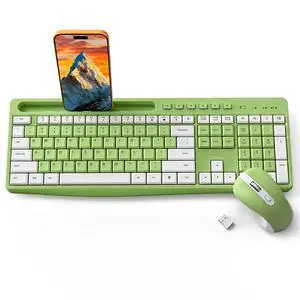 Green Wireless Keyboard and Mouse Combo with Phone Holder, 2.4G Quiet Keys Green Wireless Keyboard and Mouse Combo with Phone Holder, 2.4G Quiet Keys
