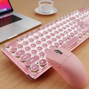 Wireless Keyboard and Mouse Combo, White Backlit Typewriter Keyboard with Retro Keycaps, Bluetooth/2.4G/Wired, Clicky Blue Switch, Rechargeable, Aesthetic Set for Mac, Windows, PC, EWEADN (Pink) Wireless Keyboard and Mouse Combo, White Backlit Typewriter Keyboard with Retro Keycaps, Bluetooth/2.4G/Wired, Clicky Blue Switch, Rechargeable, Aesthetic Set for Mac, Windows, PC, EWEADN (Pink)