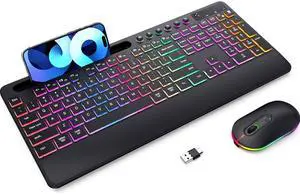 RGB Backlit Wireless Keyboard & Mouse Combo, Silent Design, Rechargeable RGB Backlit Wireless Keyboard & Mouse Combo, Silent Design, Rechargeable