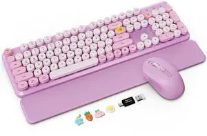 Wireless Keyboard Mouse Combo, Purple, Round Keycaps, Magnetic Wrist Rest Wireless Keyboard Mouse Combo, Purple, Round Keycaps, Magnetic Wrist Rest