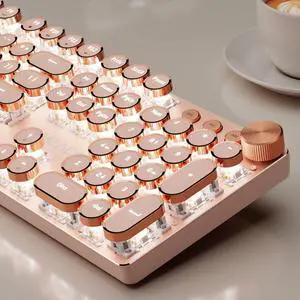 EWEADN V20 Typewriter Keyboard Wireless, 104 Keys Mechanical with White Backlit, Media Knob, Pink Switch 2.4G/Bluetooth/USB-A Wired Retro Full Size Keyboard for Windows/Mac/PC-Pink EWEADN V20 Typewriter Keyboard Wireless, 104 Keys Mechanical with White Backlit, Media Knob, Pink Switch 2.4G/Bluetooth/USB-A Wired Retro Full Size Keyboard for Windows/Mac/PC-Pink