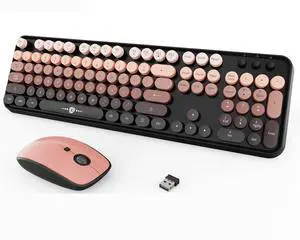 Wireless Keyboard and Mouse Combo,Typewriter Style,for Long Nail,Black Pink Wireless Keyboard and Mouse Combo,Typewriter Style,for Long Nail,Black Pink