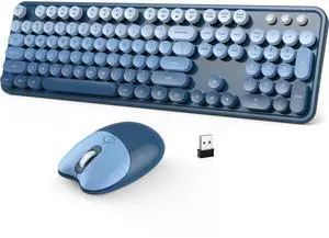 Retro Round Wireless Keyboard and Mouse Combo, Full Size 2.4G Lag-Free Plug & Play, Long Battery Life Optical Mouse, Compatible with Laptop Desktop PC- Blue Gradient Retro Round Wireless Keyboard and Mouse Combo, Full Size 2.4G Lag-Free Plug & Play, Long Battery Life Optical Mouse, Compatible with Laptop Desktop PC- Blue Gradient