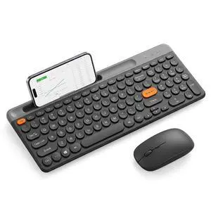 Bluetooth Keyboard Mouse Combo, Dual Multi-Device Wireless Keyboard with Phone Holder, Ultra-Compact 78-Key Layout, Quiet Keys & Rechargeable, for Windows PC Laptop (Black) Bluetooth Keyboard Mouse Combo, Dual Multi-Device Wireless Keyboard with Phone Holder, Ultra-Compact 78-Key Layout, Quiet Keys & Rechargeable, for Windows PC Laptop (Black)
