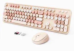 Wireless Keyboard and Mouse Combo, Ergonomic Full Size Typewriter Retro Round Keycaps Keyboard, Compatible with Windows, PC, Perfer for Home and Office Keyboards (Chocolate Color) Wireless Keyboard and Mouse Combo, Ergonomic Full Size Typewriter Retro Round Keycaps Keyboard, Compatible with Windows, PC, Perfer for Home and Office Keyboards (Chocolate Color)