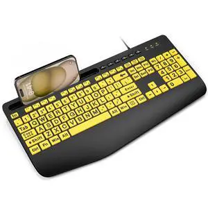 Large Print Keyboard Wired Computer Keyboards with Wrist Rest, Phone Holder, Big Letters Easy to Read Compatible Windows, Desktop, Laptop, Yellow Large Print Keyboard Wired Computer Keyboards with Wrist Rest, Phone Holder, Big Letters Easy to Read Compatible Windows, Desktop, Laptop, Yellow