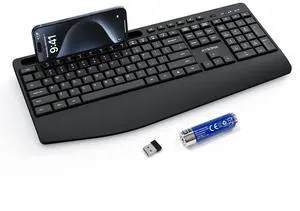 5th Gen Wireless Keyboard, 2.4G Full-Sized Cordless Ergonomic Keyboard with Wrist Rest, Phone ipad Holder, Adjustable Angle, Compatible with Laptop/PC/Mac/Windows, Black 5th Gen Wireless Keyboard, 2.4G Full-Sized Cordless Ergonomic Keyboard with Wrist Rest, Phone ipad Holder, Adjustable Angle, Compatible with Laptop/PC/Mac/Windows, Black