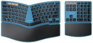 Wireless Ergonomic Keyboard with Separate Number Pad - Blue Wireless Ergonomic Keyboard with Separate Number Pad - Blue