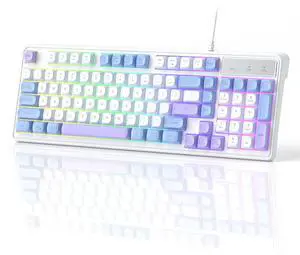 Wire Gaming Keyboard, 7 Colorful Rainbow Backlight Classic Gaming Keyboard (White & Blue & Purple) Wire Gaming Keyboard, 7 Colorful Rainbow Backlight Classic Gaming Keyboard (White & Blue & Purple)