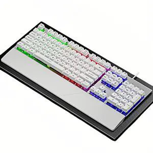 Wired Rainbow LED Gaming Keyboard,104 Keys Light Up Mechanical Feeling Computer Keyboard With Palm Rest for Windows, Laptop,PC Gamers Office Device,Travel, Easy to Carry on Business Trip,Woking(White) Wired Rainbow LED Gaming Keyboard,104 Keys Light Up Mechanical Feeling Computer Keyboard With Palm Rest for Windows, Laptop,PC Gamers Office Device,Travel, Easy to Carry on Business Trip,Woking(White)