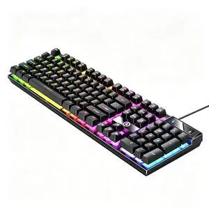 Wired Gaming Keyboard, 104 Keys Rainbow LED Backlit Computer Keyboard with Tactile Mechanical Feel, Double Illumination, Ergonomic Floating Keycaps, Spill-Resistant for PC Mac Gamer Work Wired Gaming Keyboard, 104 Keys Rainbow LED Backlit Computer Keyboard with Tactile Mechanical Feel, Double Illumination, Ergonomic Floating Keycaps, Spill-Resistant for PC Mac Gamer Work