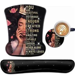 Keyboard Wrist Rest and Mouse Pad Wrist Support Set, Ergonomic Gel Mouse Pad Wrist Rest with Non-Slip Base for Home Office Desk Pad, African American Women Black Girl Black Gaming Mouse Mat Keyboard Wrist Rest and Mouse Pad Wrist Support Set, Ergonomic Gel Mouse Pad Wrist Rest with Non-Slip Base for Home Office Desk Pad, African American Women Black Girl Black Gaming Mouse Mat