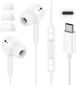 USB C Headphones for iPhone 17, Type C Earbuds with Microphone Noise Cancelling Wired Earphone USB C for iPhone 16 Pro Max iPad Pro Galaxy A17 S25 Ultra Wired Ear Buds in Ear TypeC Plug, White USB C Headphones for iPhone 17, Type C Earbuds with Microphone Noise Cancelling Wired Earphone USB C for iPhone 16 Pro Max iPad Pro Galaxy A17 S25 Ultra Wired Ear Buds in Ear TypeC Plug, White