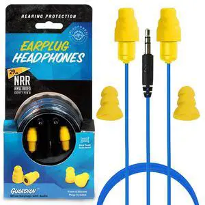 Guardian Earplug Headphones - OSHA Approved Noise Isolating in-Ear Earbuds with Hearing Protection - Wired Hybrid for Work and Travel - Includes Silicone and Foam Earplugs - Blue & Yellow Guardian Earplug Headphones - OSHA Approved Noise Isolating in-Ear Earbuds with Hearing Protection - Wired Hybrid for Work and Travel - Includes Silicone and Foam Earplugs - Blue & Yellow