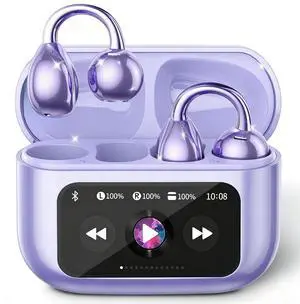 M100 Clip On Earbuds with Touchscreen Case , Open Ear Wireless Headphones for Glasses & Small Ears ,50H Total Battery, Bluetooth 6.0, IPX7 Waterproof,Ultra-Light 4g for Running & Workouts,purple M100 Clip On Earbuds with Touchscreen Case , Open Ear Wireless Headphones for Glasses & Small Ears ,50H Total Battery, Bluetooth 6.0, IPX7 Waterproof,Ultra-Light 4g for Running & Workouts,purple