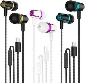 USB-C Earbuds 3-Pack Wired Mic Noise-Isolating Heavy Bass Stereo USB-C Earbuds 3-Pack Wired Mic Noise-Isolating Heavy Bass Stereo