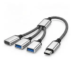 USB Type C Hub, 3 Ports, 60 W, PD, Rapid Charging, OTG Function, 3/1 Splitter (USB-C Power/USB-A 2.0 x 2), Aluminum Alloy, High Speed Data Transfer, Compatible with Laptop/Android Smartphones USB Type C Hub, 3 Ports, 60 W, PD, Rapid Charging, OTG Function, 3/1 Splitter (USB-C Power/USB-A 2.0 x 2), Aluminum Alloy, High Speed Data Transfer, Compatible with Laptop/Android Smartphones